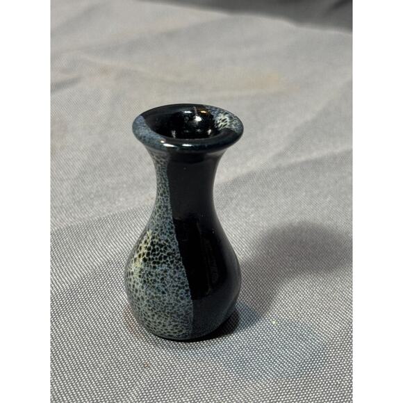 Vintage 2" Mini Handmade Vase Blue Silver Drip Glaze Handmade Collectible - Picture 4 of 8